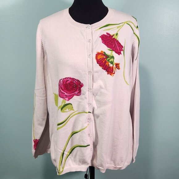 Quaker Factory Spring Cardigan, Roses-- See Pictures for Measurements - Picture 1 of 7
